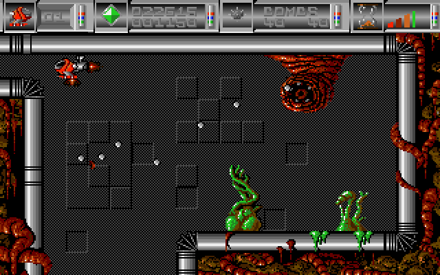 Cybernoid: The Fighting Machine Amiga Screenshot: Time to leave this screen though the upper left passage...