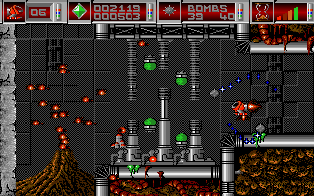 Cybernoid: The Fighting Machine Amiga Screenshot: Another maze where some careful timing is needed.