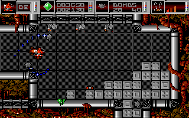 Cybernoid: The Fighting Machine Amiga Screenshot: You'll need to blast through the bricks to get past this screen.