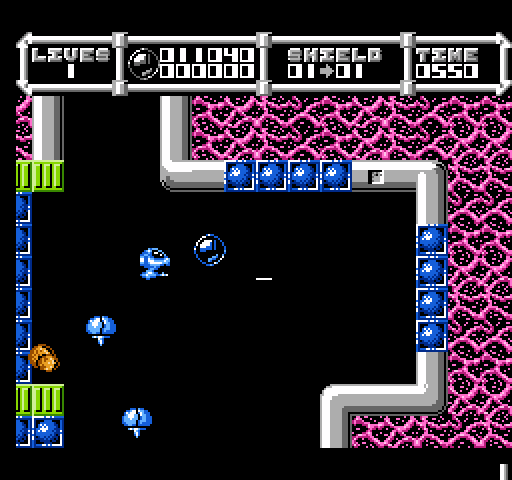 Cybernoid: The Fighting Machine NES / Famicom Screenshot: Pick up the bubble for a bonus.