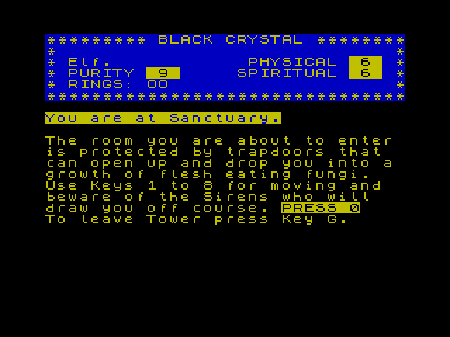 Black Crystal ZX Spectrum Screenshot: You are at a sanctuary...