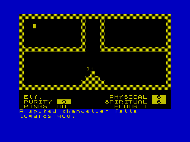 Black Crystal ZX Spectrum Screenshot: A chandelier killed me this time...