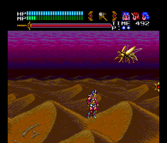 Valis III TurboGrafx CD Screenshot: Giant insects in the desert.