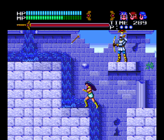 Valis III TurboGrafx CD Screenshot: Running against the current so I don't fall off of the edge!
