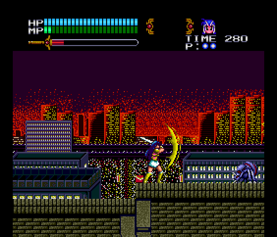 Valis III TurboGrafx CD Screenshot: Watch out for that incoming monster, it jumps!