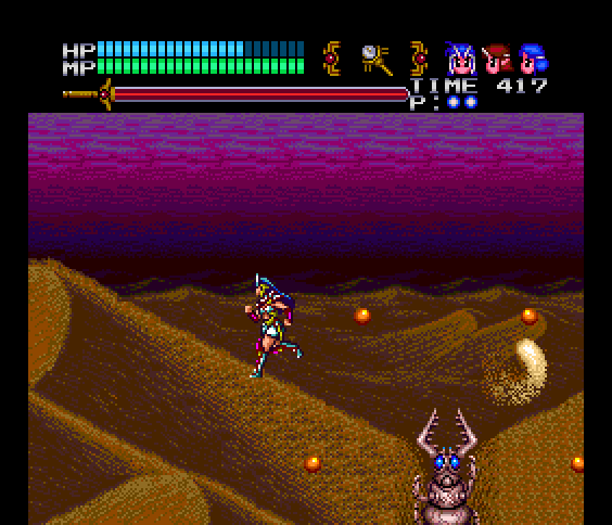 Valis III TurboGrafx CD Screenshot: Dangerous creatures lurk in the sand!