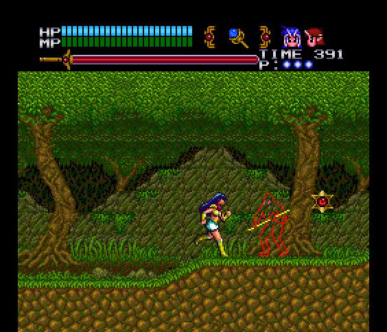 Valis III TurboGrafx CD Screenshot: Running into a haunted forest.