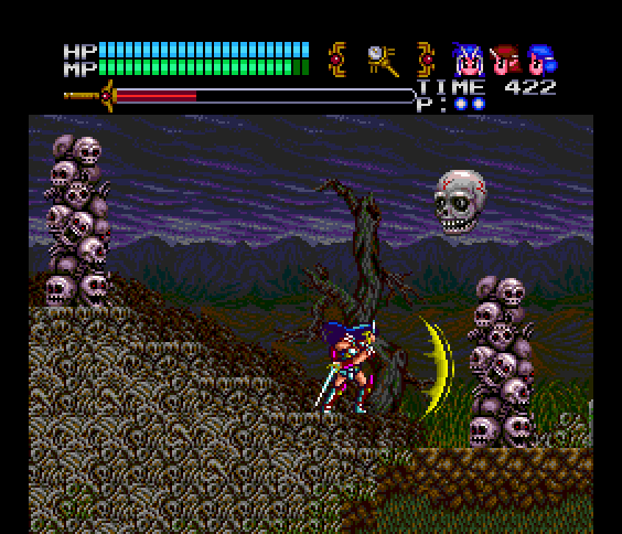 Valis III TurboGrafx CD Screenshot: When the pile of skulls collapses it will reform, so be prepared to move past it quickly!