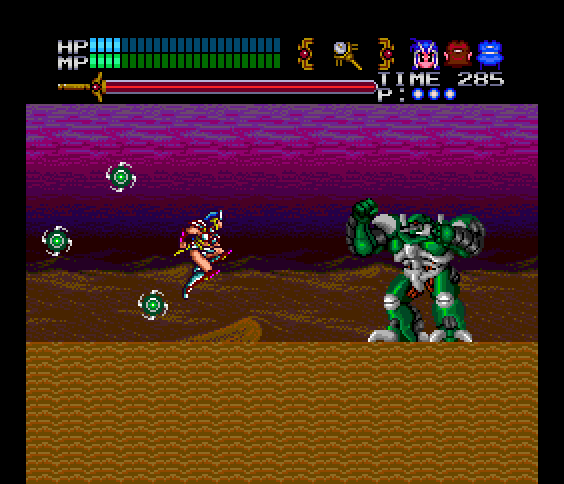 Valis III TurboGrafx CD Screenshot: Stand in one place for too long and you'll sink in the sand!