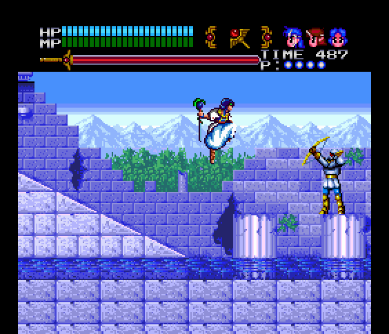 Valis III TurboGrafx CD Screenshot: Jumping into an aquatic realm...