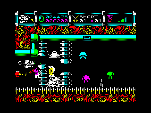 Cybernoid II: The Revenge ZX Spectrum Screenshot: You need to react quick to sneak through here.