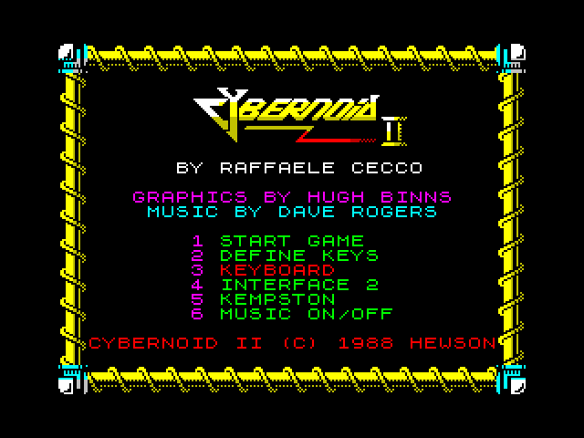 Cybernoid II: The Revenge ZX Spectrum Screenshot: The main menu.