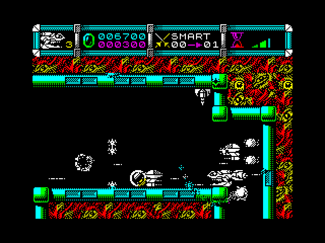 Cybernoid II: The Revenge ZX Spectrum Screenshot: Destroying some opponents leaves behind bonus items.
