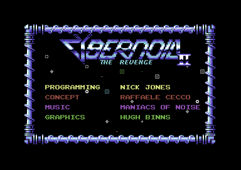 Cybernoid II: The Revenge Commodore 64 Screenshot: Credits screen.