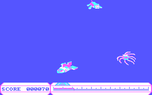Cyber Cop IBM PC/Compatibles Screenshot: In the water in submarine form.