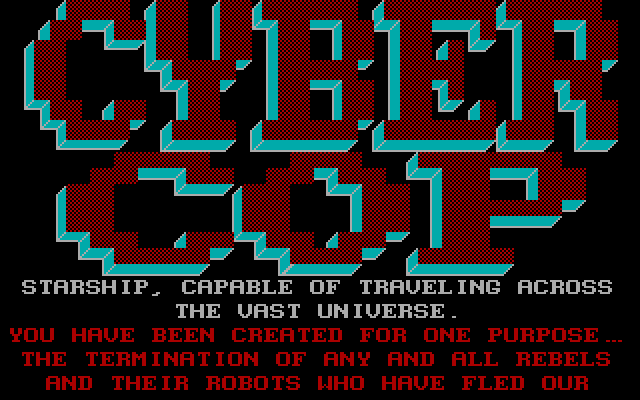 Cyber Cop IBM PC/Compatibles Screenshot: The story so far scrolls along the bottom of the screen.