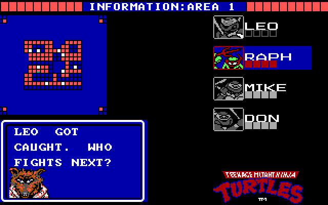 Teenage Mutant Ninja Turtles IBM PC/Compatibles Screenshot: Oops, Leo got caught...