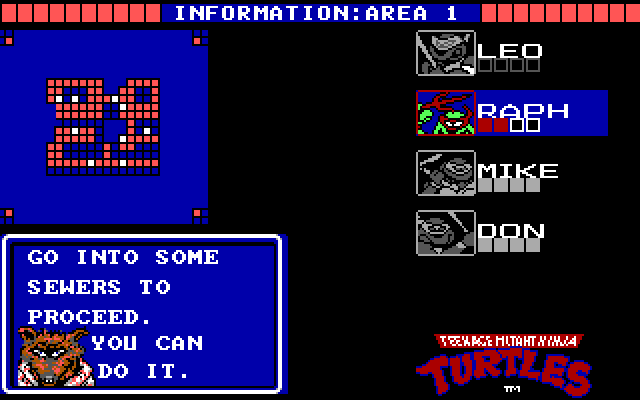 Teenage Mutant Ninja Turtles IBM PC/Compatibles Screenshot: Proceed, if you can!