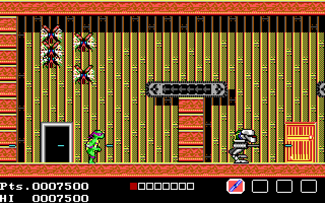 Teenage Mutant Ninja Turtles IBM PC/Compatibles Screenshot: Be careful of machine gun equipped robots!