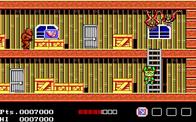 Teenage Mutant Ninja Turtles IBM PC/Compatibles Screenshot: Is there anything useful in this warehouse, or just a dead end?