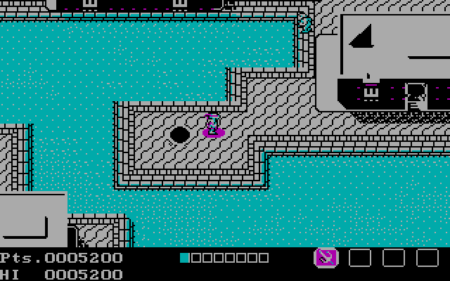 Teenage Mutant Ninja Turtles IBM PC/Compatibles Screenshot: Exiting a sewer in a new location.