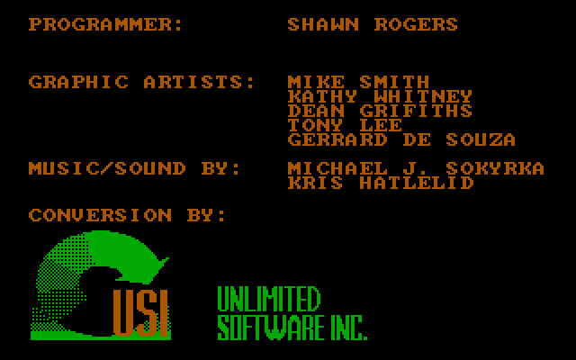 Teenage Mutant Ninja Turtles IBM PC/Compatibles Screenshot: Credits screen.