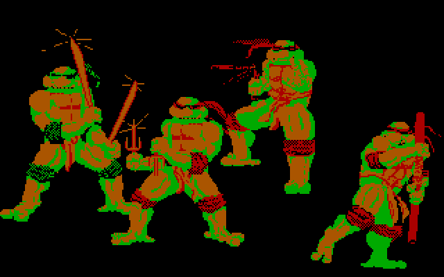 Teenage Mutant Ninja Turtles IBM PC/Compatibles Screenshot: All of our heros!