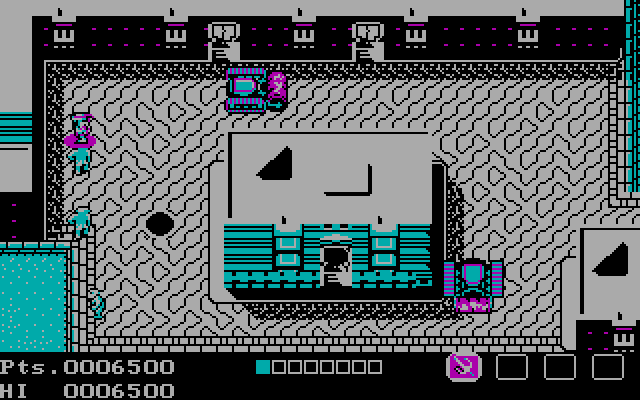 Teenage Mutant Ninja Turtles IBM PC/Compatibles Screenshot: Don't get run over by vehicles, and watch out for incoming enemies!