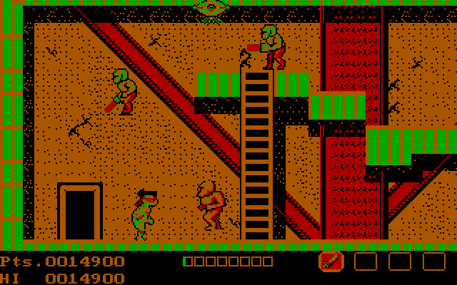 Teenage Mutant Ninja Turtles IBM PC/Compatibles Screenshot: Lots of dangerous things attack almost immediately!