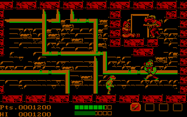 Teenage Mutant Ninja Turtles IBM PC/Compatibles Screenshot: This jumping guy is quick, be careful!