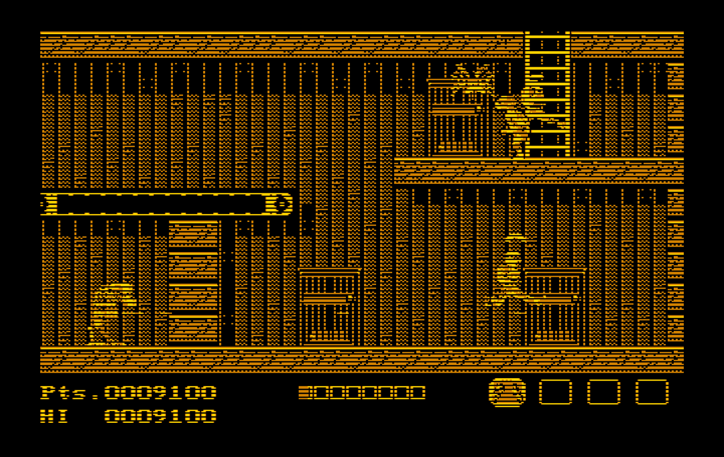 Teenage Mutant Ninja Turtles IBM PC/Compatibles Screenshot: In a warehouse; climb the ladder to the next screen!