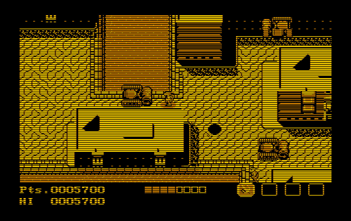 Teenage Mutant Ninja Turtles IBM PC/Compatibles Screenshot: Don't get run over by vehicles!