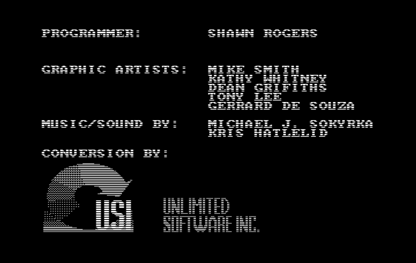 Teenage Mutant Ninja Turtles IBM PC/Compatibles Screenshot: Credits screen.