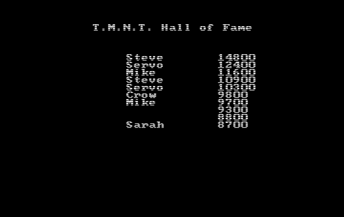 Teenage Mutant Ninja Turtles IBM PC/Compatibles Screenshot: High scores.