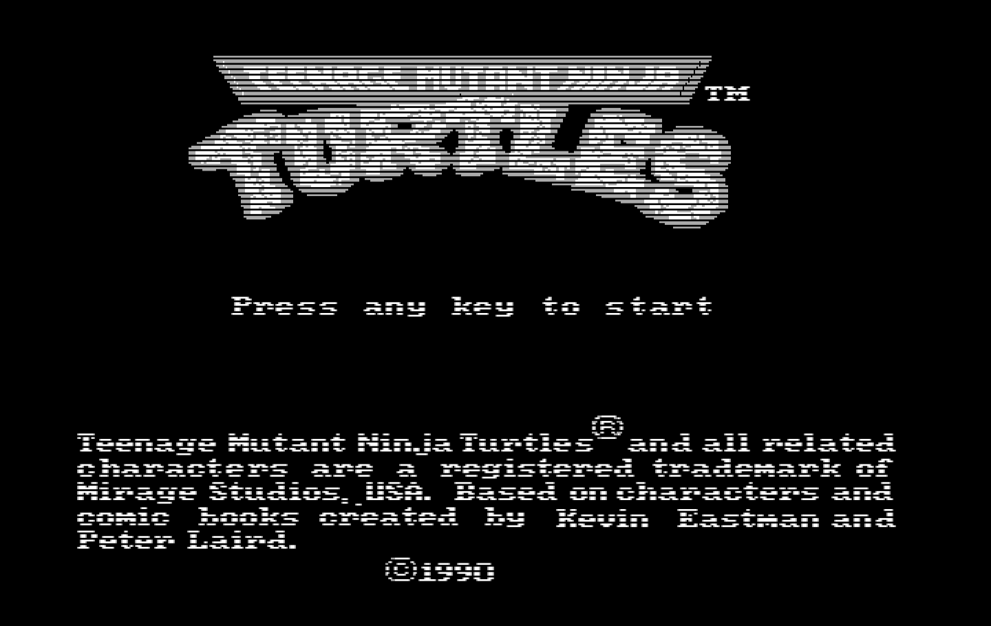 Teenage Mutant Ninja Turtles IBM PC/Compatibles Screenshot: Title screen (U.S. version).