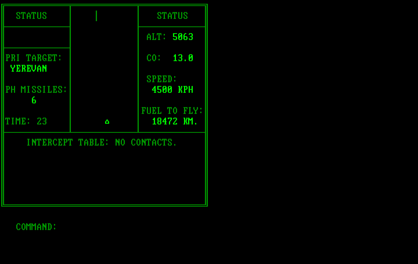 B-1 Nuclear Bomber IBM PC/Compatibles Screenshot: Enter a command...