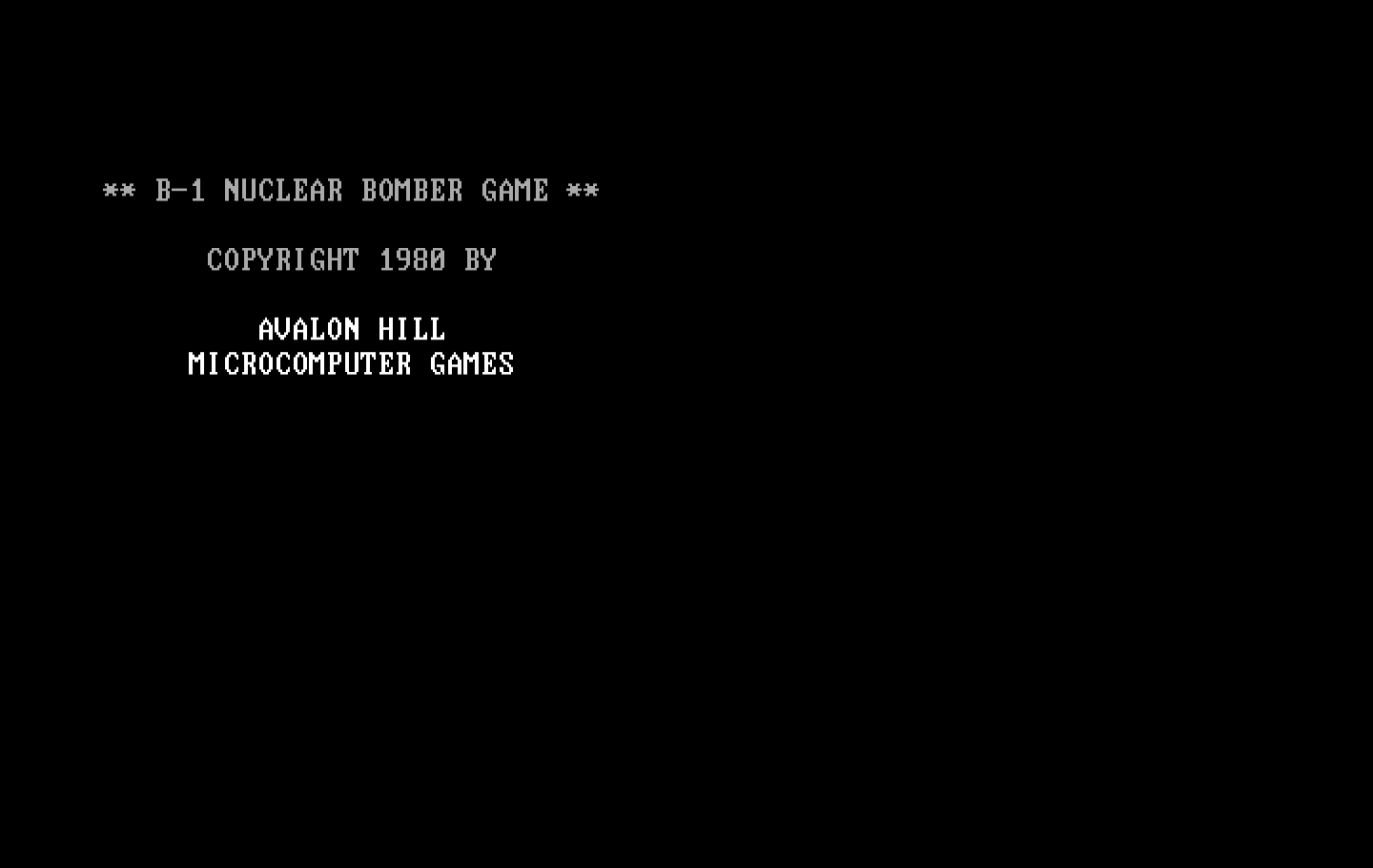 B-1 Nuclear Bomber IBM PC/Compatibles Screenshot: Title screen.