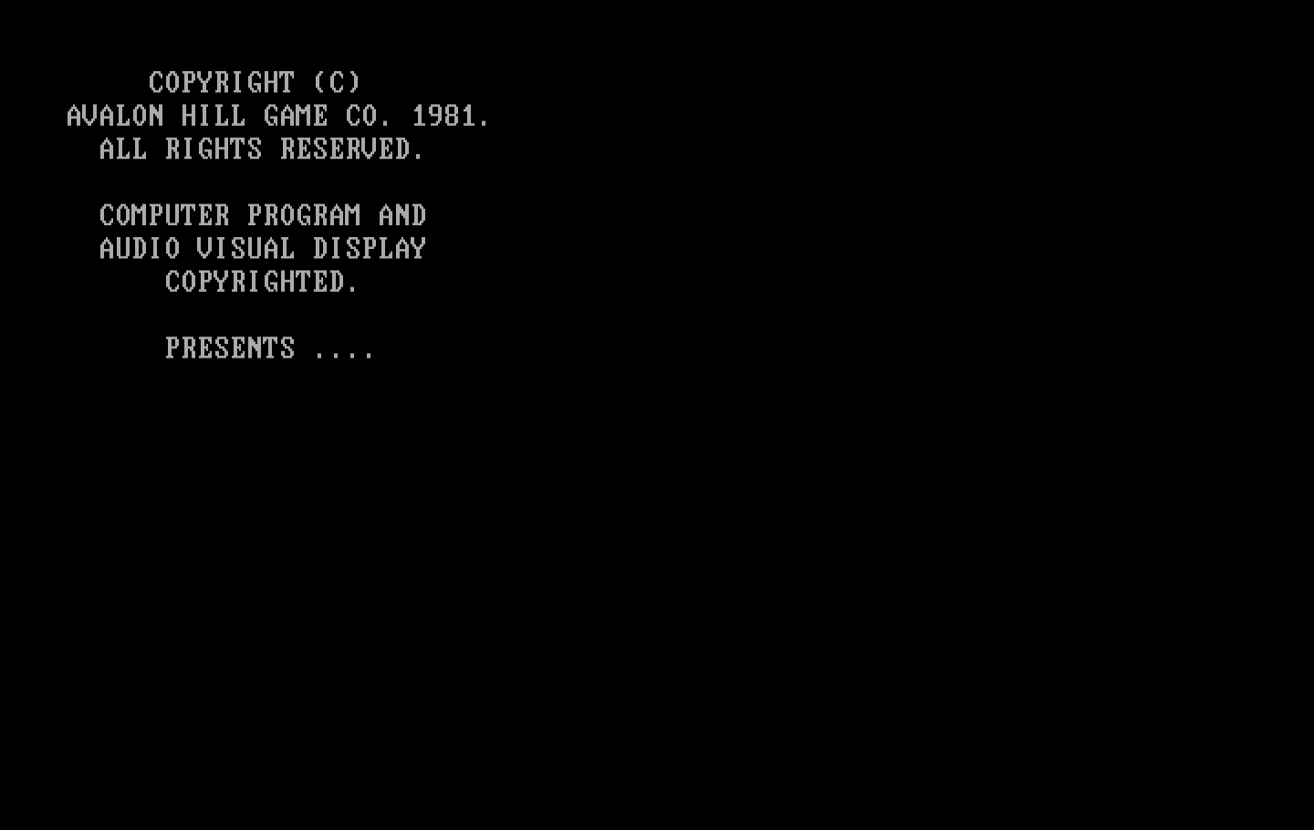 B-1 Nuclear Bomber IBM PC/Compatibles Screenshot: Avalon Hill logo screen.