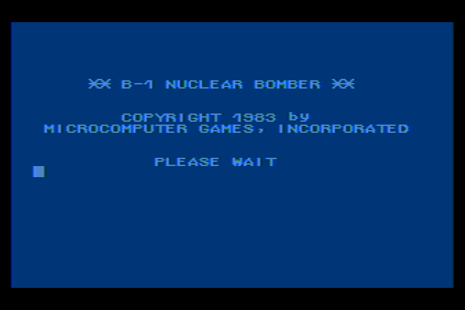 B-1 Nuclear Bomber Atari 8-bit Screenshot: Title screen.