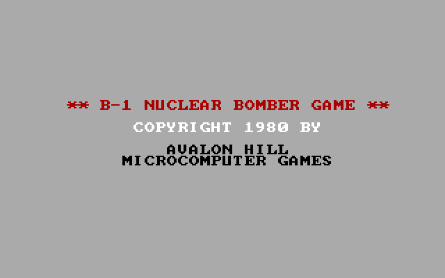 B-1 Nuclear Bomber IBM PC/Compatibles Screenshot: Title screen.