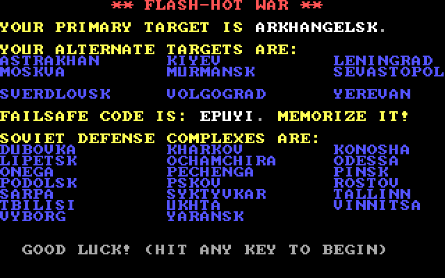 B-1 Nuclear Bomber IBM PC/Compatibles Screenshot: Your targets are...