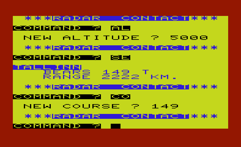 B-1 Nuclear Bomber Commodore VIC-20 Screenshot: Changing course...