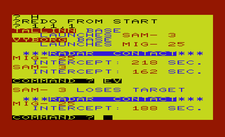 B-1 Nuclear Bomber Commodore VIC-20 Screenshot: Enemies encountered...