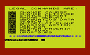 B-1 Nuclear Bomber for Commodore VIC-20 - A summary of available commands.