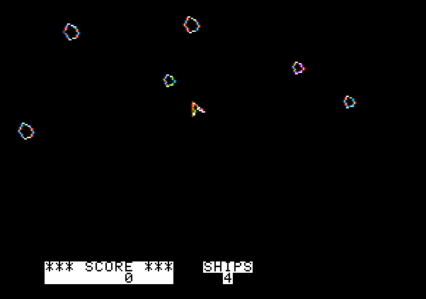 Asteroids in Space Apple II Screenshot: Game start.