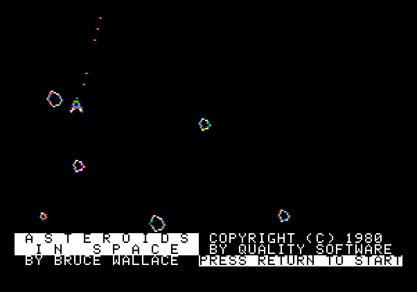 Asteroids in Space Apple II Screenshot: Game demo mode.