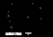 Asteroids in Space for Apple II - Asteroids split into smaller ones when you shoot them.