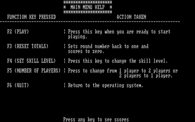 Wordtrix IBM PC/Compatibles Screenshot: Main menu help.