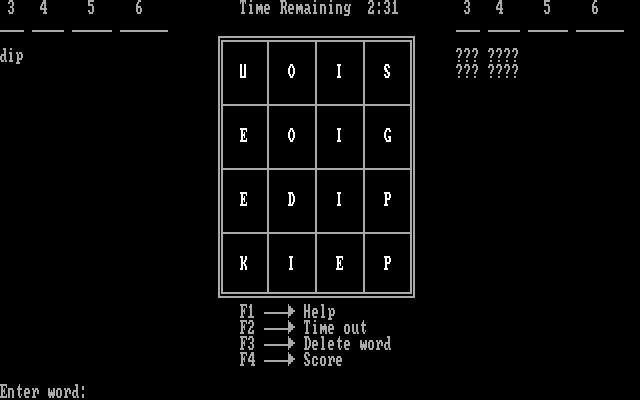 Wordtrix IBM PC/Compatibles Screenshot: What words can you make from this motley grid?