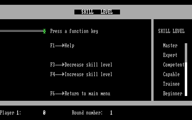 Wordtrix IBM PC/Compatibles Screenshot: Select a skill level.
